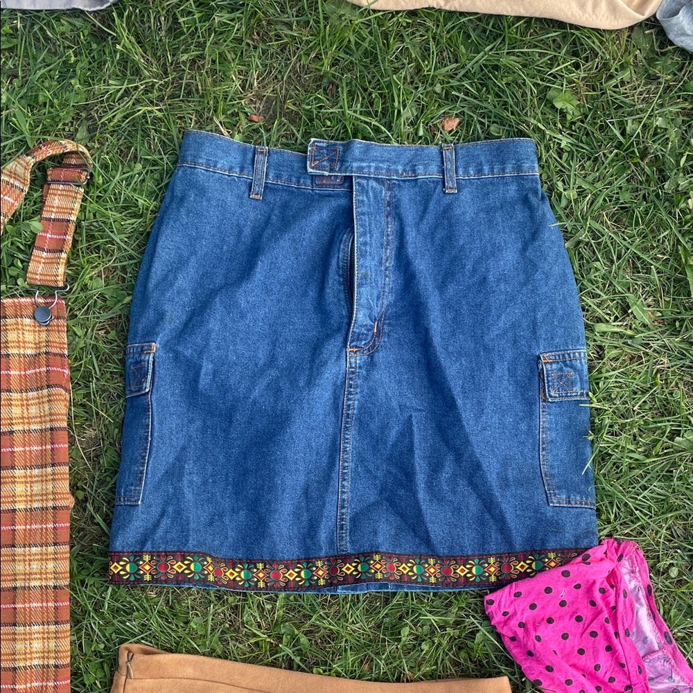 Denim Skirt with Embroidered Hem